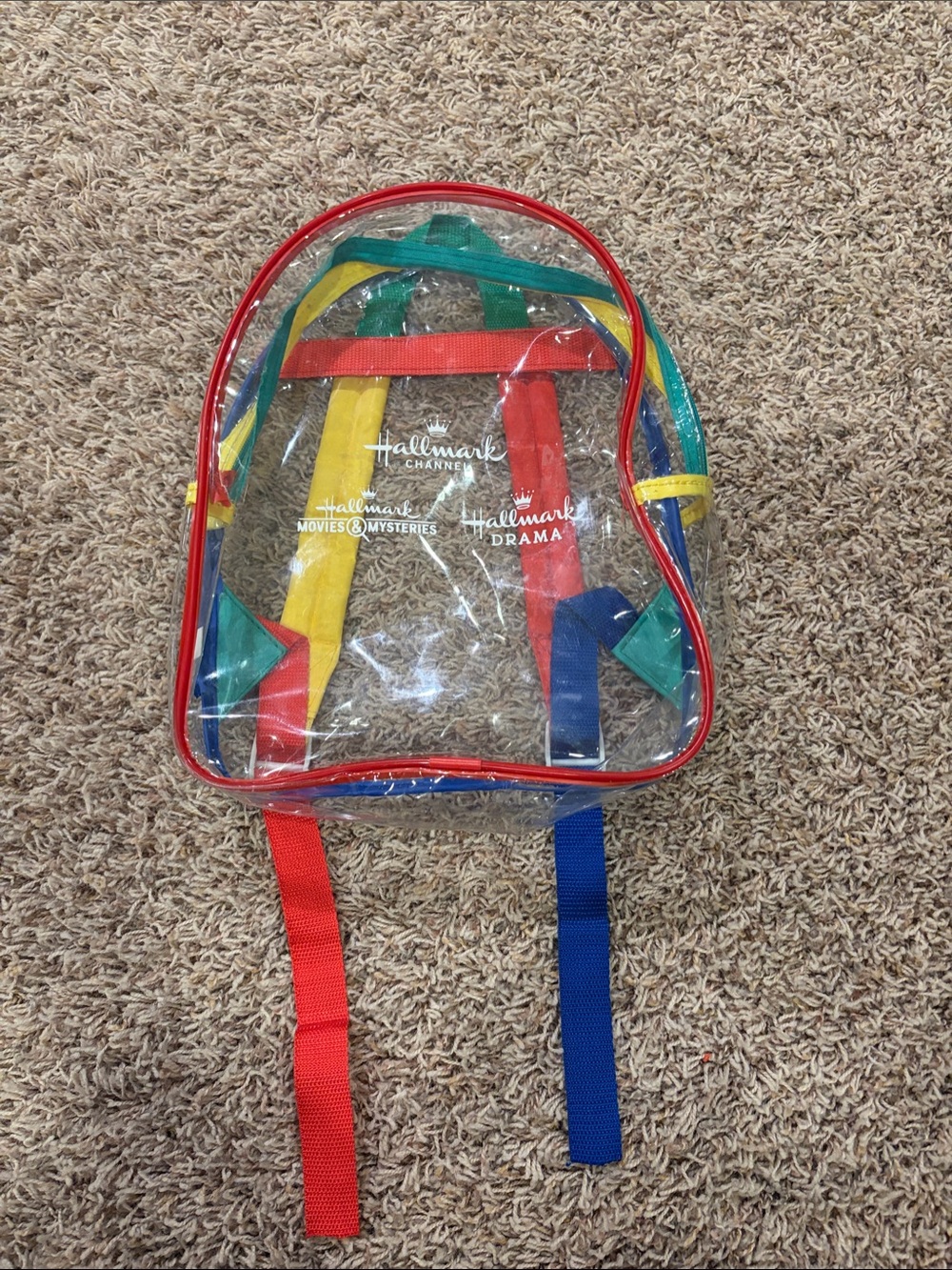 Hallmark Clear Kids Backpack with Red, Yellow, Blue & Green Trim